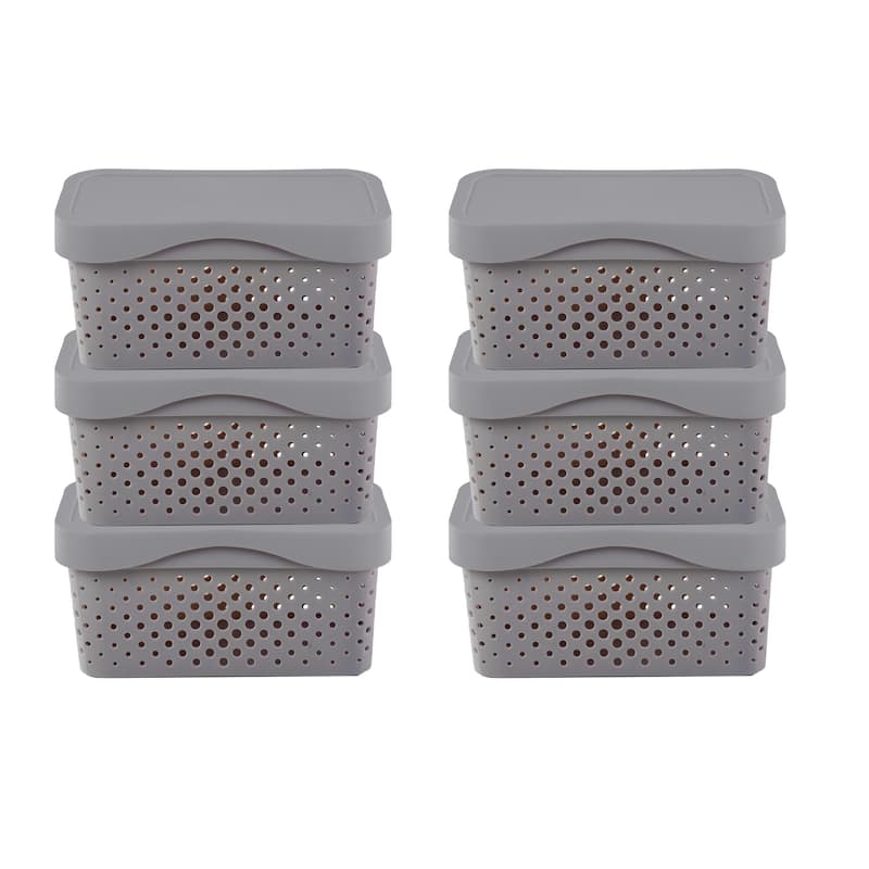 HANAMYA Lidded Storage Bin Organizer - 5 Liter, Set of 6 - Gray