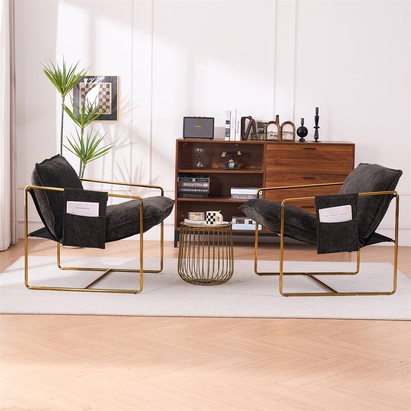 2 Sets 1 Case,Upholstered Hanging Armchair w/ Arm Pockets Metal frame