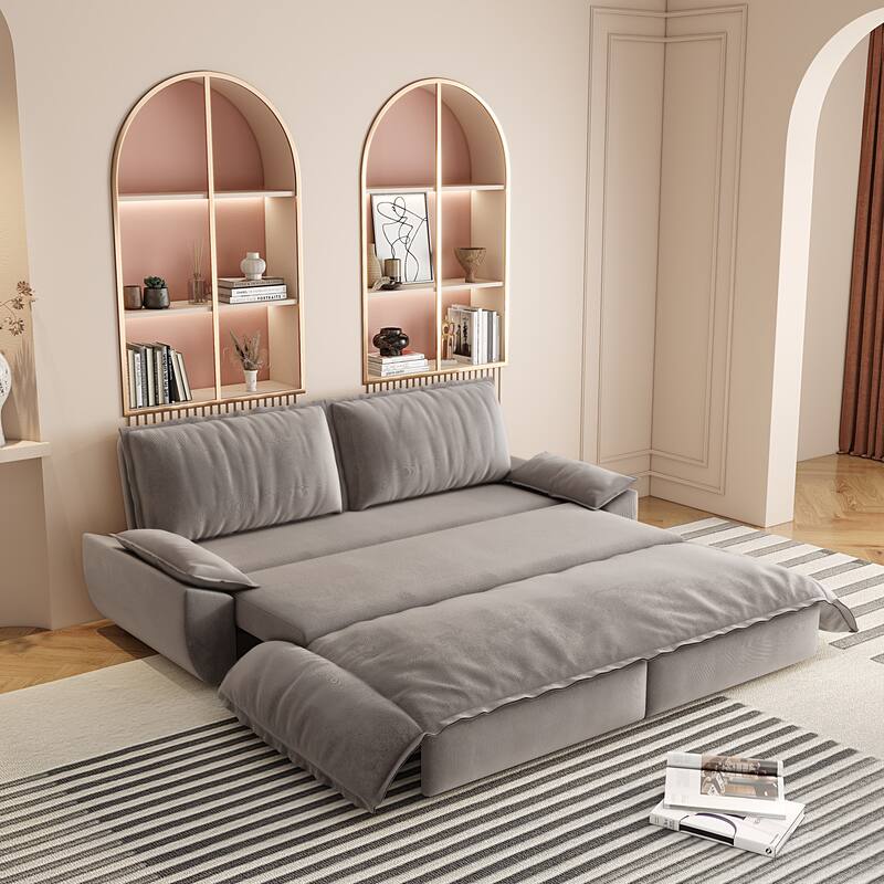 73" Queen Convertible Sleeper Sofa, 3-in-1 Pull Out Sofa Bed, Velvet Upholstery, Space-Saving Loveseat for Small Spaces