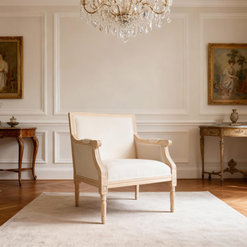 GDFStudio - Classic French Traditional Cotton Linen Upholstered Accent Armchair with Padded Backrest & Contoured Armrests