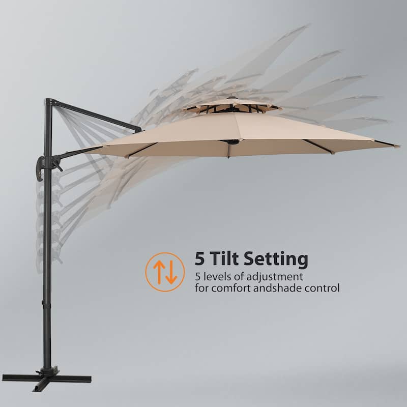 Ainfox 10 FT Aluminum Offset Outdoor Cantilever Umbrella with 360-degree Rotation