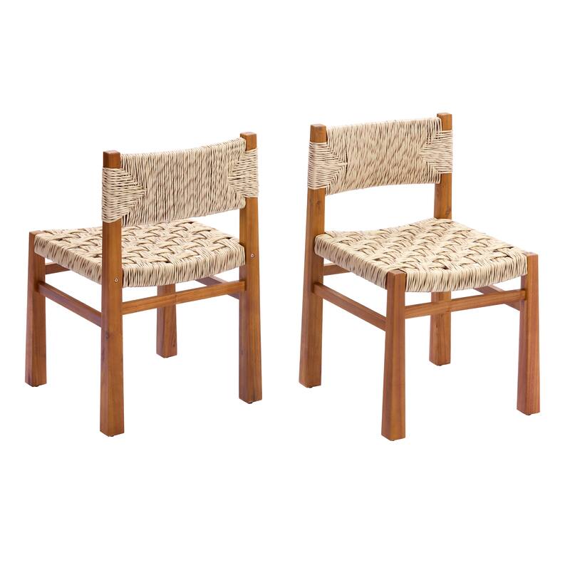 Christopher Knight Home - Acacia Wood Outdoor Patio Dining Chairs with Wicker Seat (Set of 2)