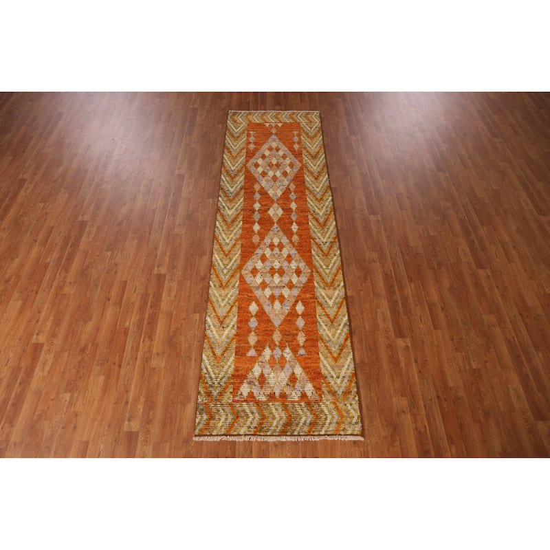 Geometric Moroccan Oriental Runner Rug Bedroom Handmade Wool Carpet - 2'10" x 9'7"