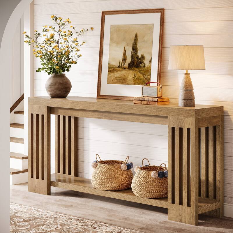 70.9-Inch Console Table, 2-Tier Sofa Table, Long Entryway Table for Living Room, Hallway, Entrance, Foyer