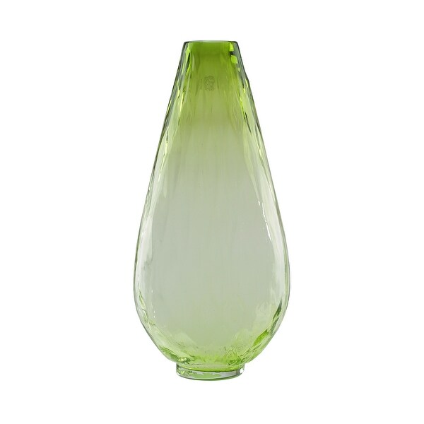 14" Teardrop Shaped Chartruese Green Ombre Textured Hand Blown Glass Vase - N/A