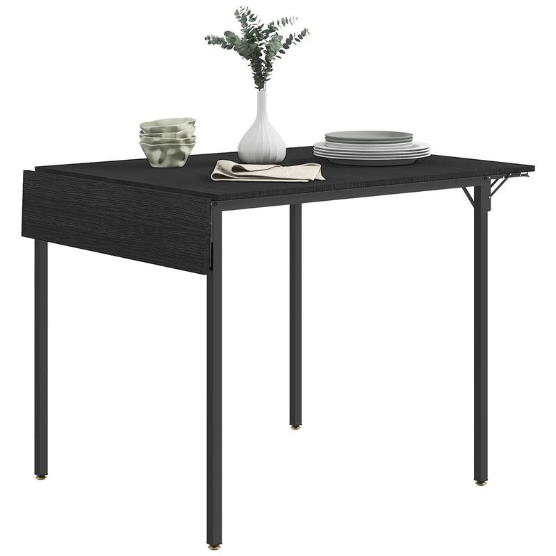 Industrial Folding Dining Table for 2 to 4, Space Saving Drop Leaf Kitchen Table for Small Spaces, Black