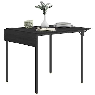 Industrial Folding Dining Table for 2 to 4, Space Saving Drop Leaf Kitchen Table for Small Spaces, Black