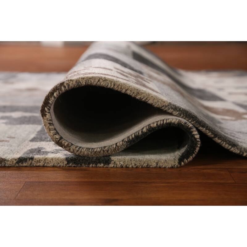 Grey Abstract Indian Area Rug Modern Hand-Tufted Wool Carpet - 5'3" x 7'7"