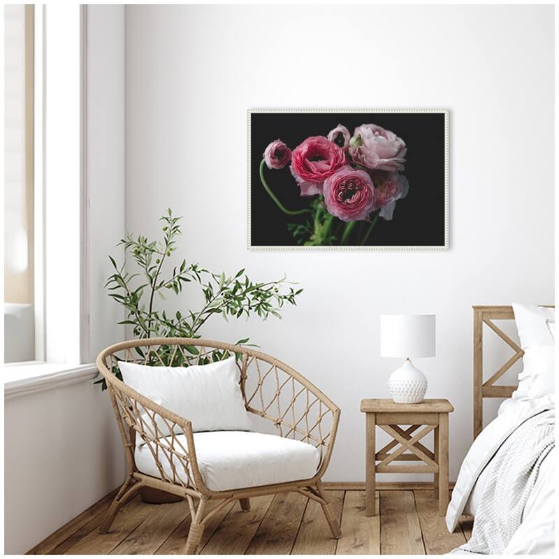 Kate and Laurel Sylvie Mood Dark Pink Ranunculus Flower Bouquet Framed Canvas by Kristy Campbell