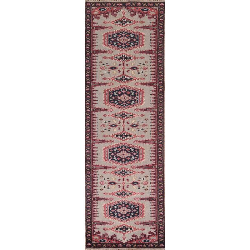 Geometric Viss Oriental Runner Rug Handmade Wool Carpet - 2'6"x 10'0"
