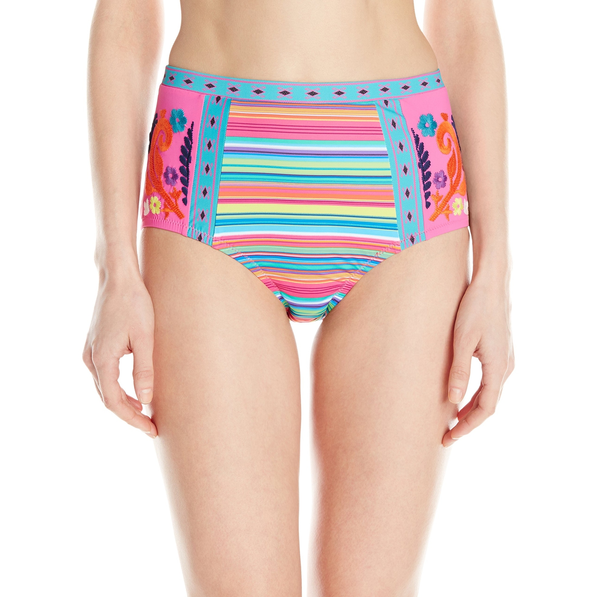 Nanette Lepore Pink Rainbow Women XS Bikini Bottom Stripe Swimwear SALE