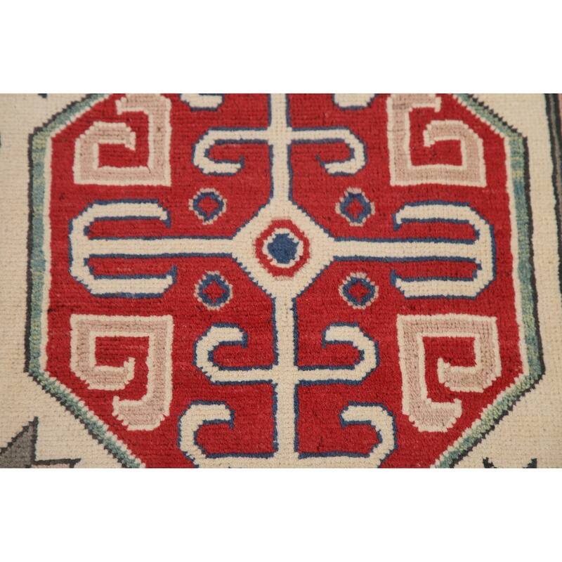 Hand Knotted Oriental 100% Wool Carpet Traditional All-Over Beige & Ivories Kazak Area Rug - 9' 7'' X 6' 6''