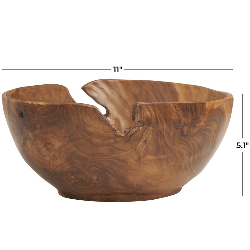 Teak Wood Handmade Decorative Bowl with Natural Grooves - Brown or Black - Roche River Decor