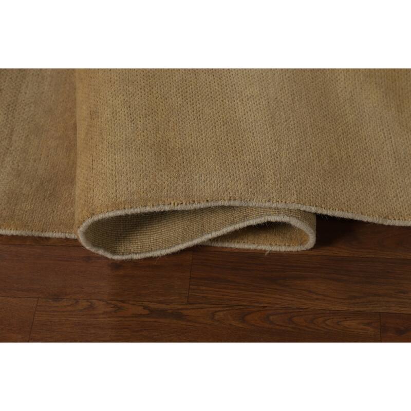Modern Gabbeh Oriental Area Rug Handmade Solid Yellow Wool Carpet - 6'5" x 9'3"