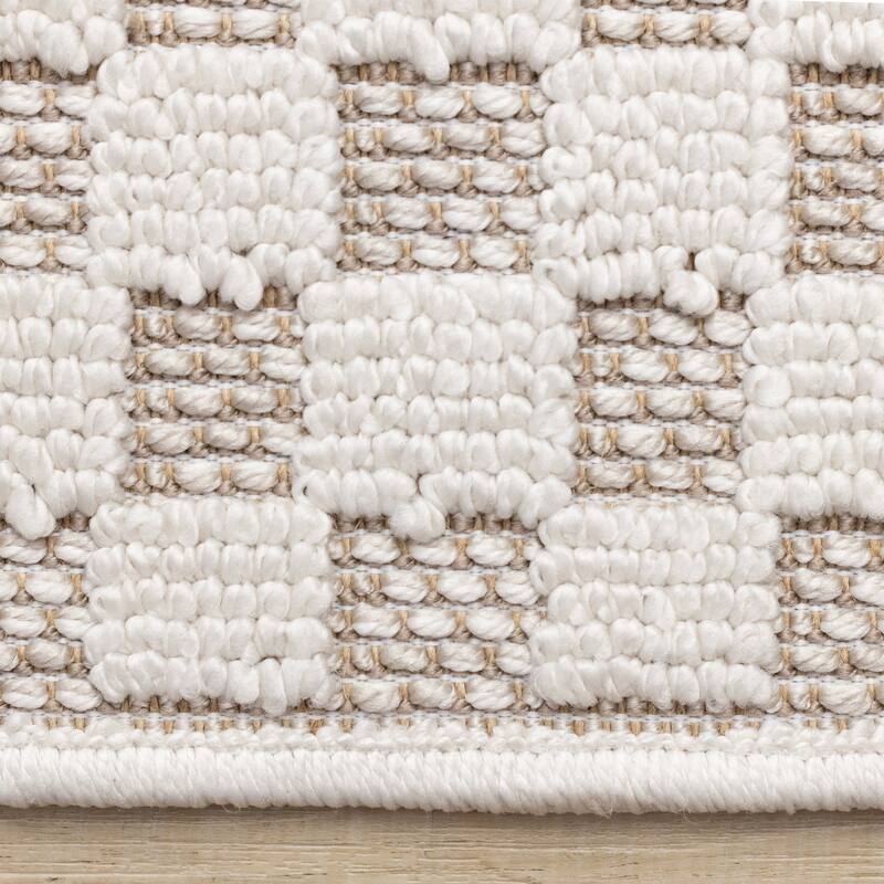 Small Checkered Textured Looped Rug in Cream