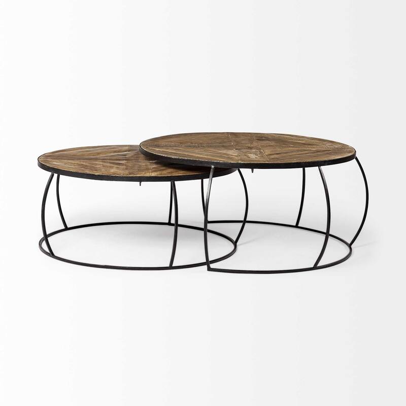 HomeRoots S2 41" & 38" Round Wood Top Nesting Coffee Tables - 41.00 in. x 19.50 in. x 41.00 in.