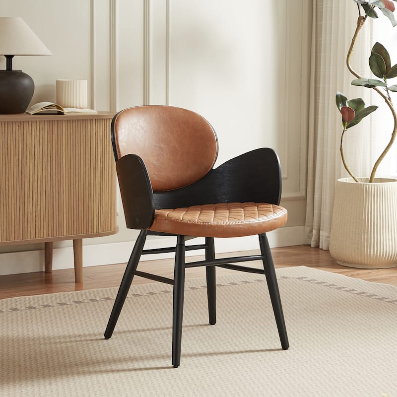 Art Leon Mid-century Modern Faux Leather and Wood Accent Dining Chair