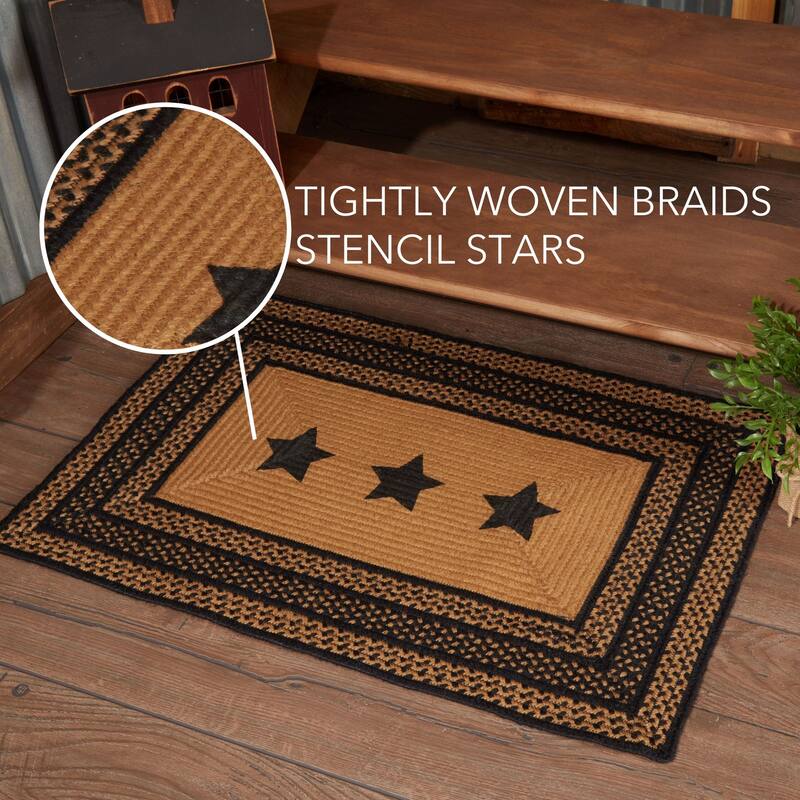 Farmhouse Jute Rug Rect Stencil Stars w/ Pad 24x36 - 2' x 3'