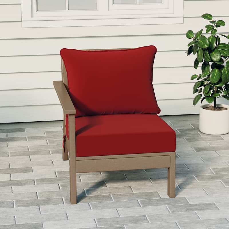 Birchwood All Weather HDPE Outdoor Patio Deep Seating Weathered Wood Left Arm Facing Chair With Cushions (2-PC-Set) - Weathered Wood/Red