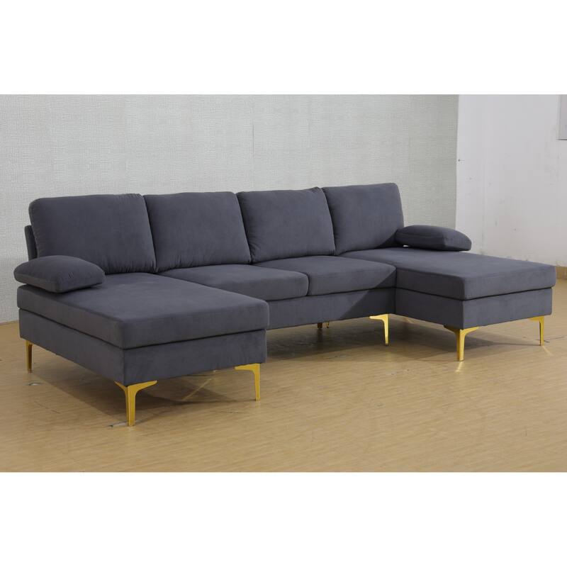 KISRAIS 99.5" Wide 3-Piece Flannel U-shaped Sectional Sofa