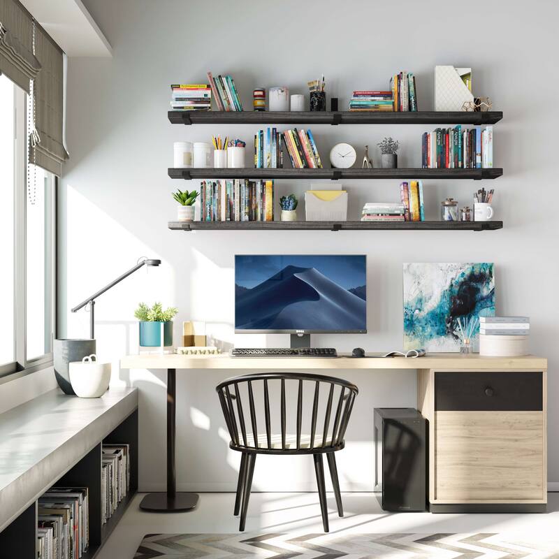 Wallniture Forte Wood Board 72" Long, 9.25'' Deep, 1.5" Thick, Floating Bookshelf for Wall, Hanging Shelf Living Room Decor, 1Pc