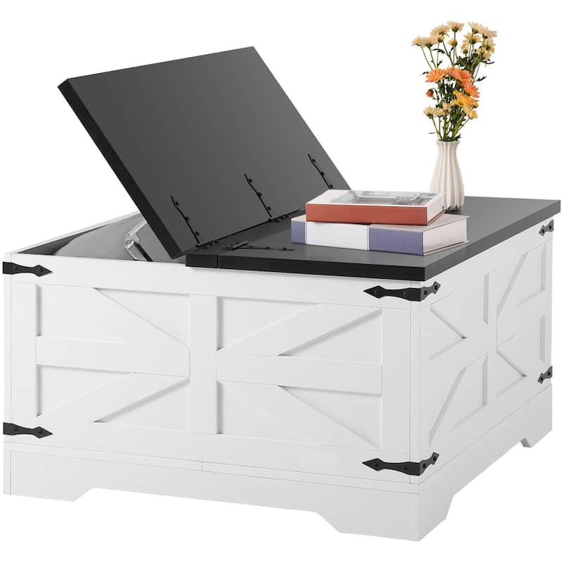 31.5" Coffee Hinged Square Table with Hidden Storage Cabinet and 2 Flip Top Tabletop - 31.5" x 31.5" x 18"