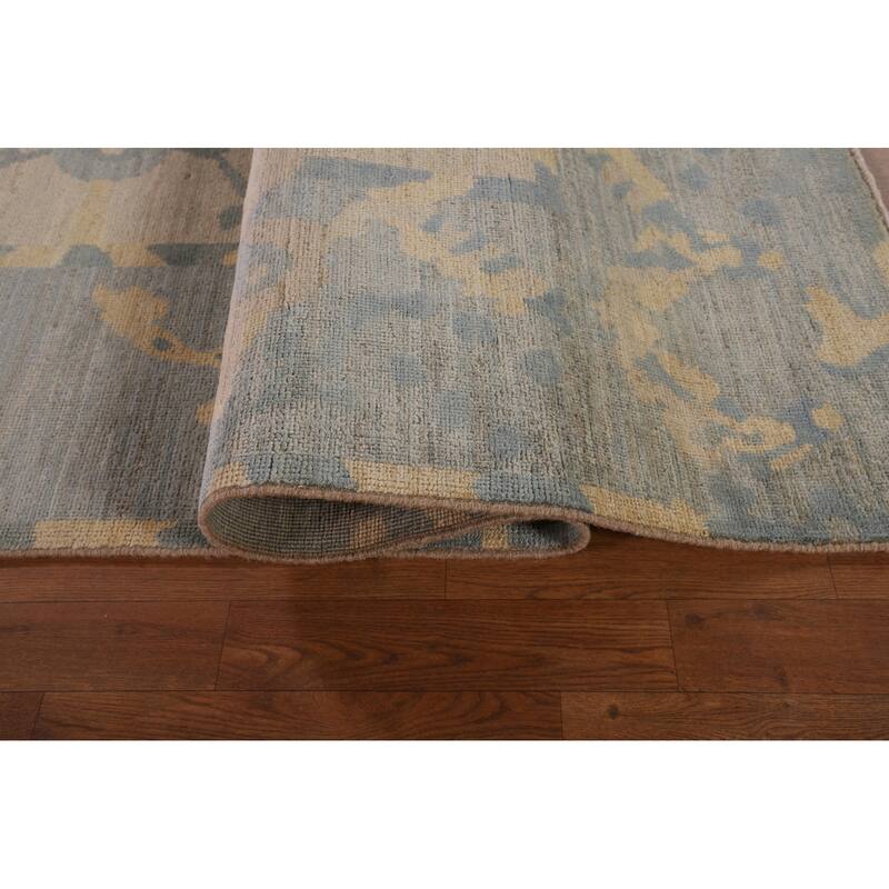 Vegetable Dye Floral Oushak Turkish Rug Hand-Knotted Wool Carpet - 9'6" x 11'11"