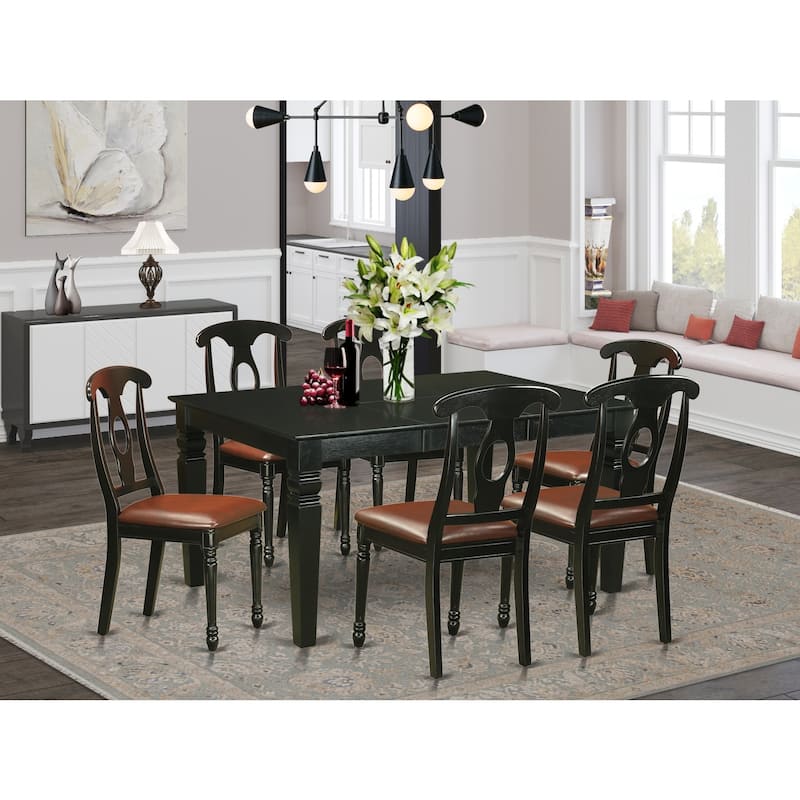 HomeStock 7-Piece Rectangle Black Finish Solid Wood Top Dining Table with 6 Chairs with Lattice Back
