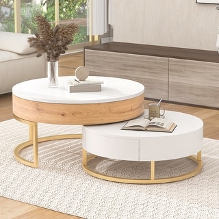 Multi-Functional Round Lift-Top Coffee Table with Nesting Stools - Bed ...