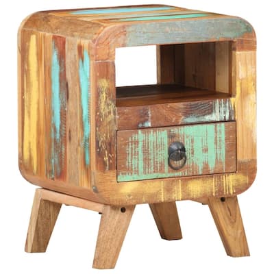 vidaXL Cabinet Nightstand Side End Table with Solid Wood Legs for Bedroom - 11.8" x 11.8" x 16.1"
