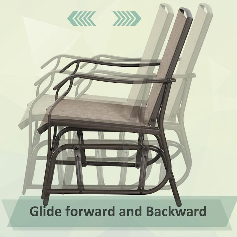 3 Piece Outdoor Glider Chair with Coffee Table Bistro Set - Brown