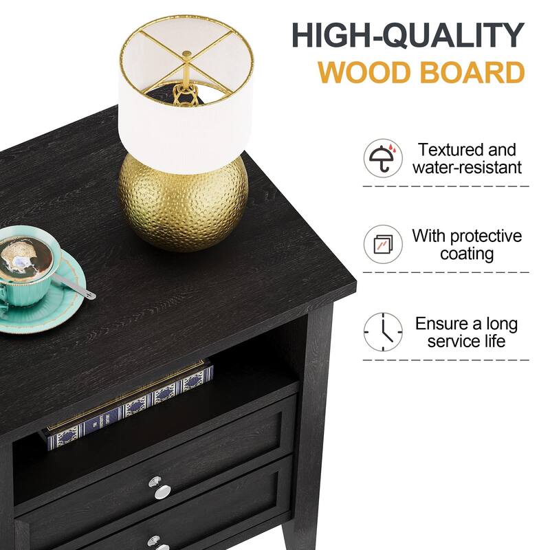 Nightstand with 2 Drawers, Nightstands with 2-Drawer & Open Cabinet