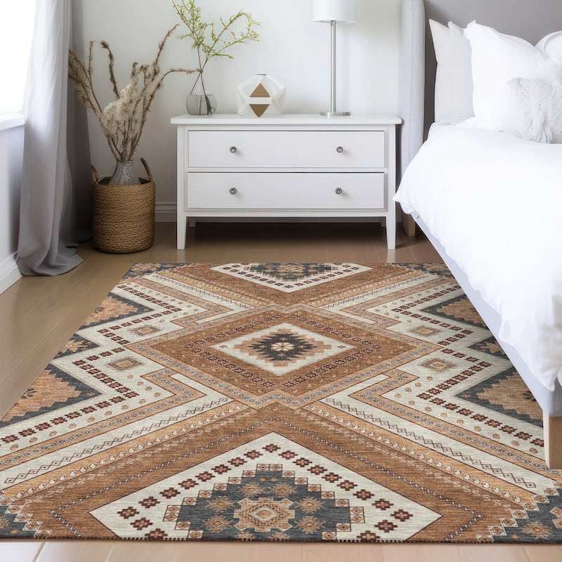 Machine Washable Indoor/ Outdoor Global Boho Chantille Rug