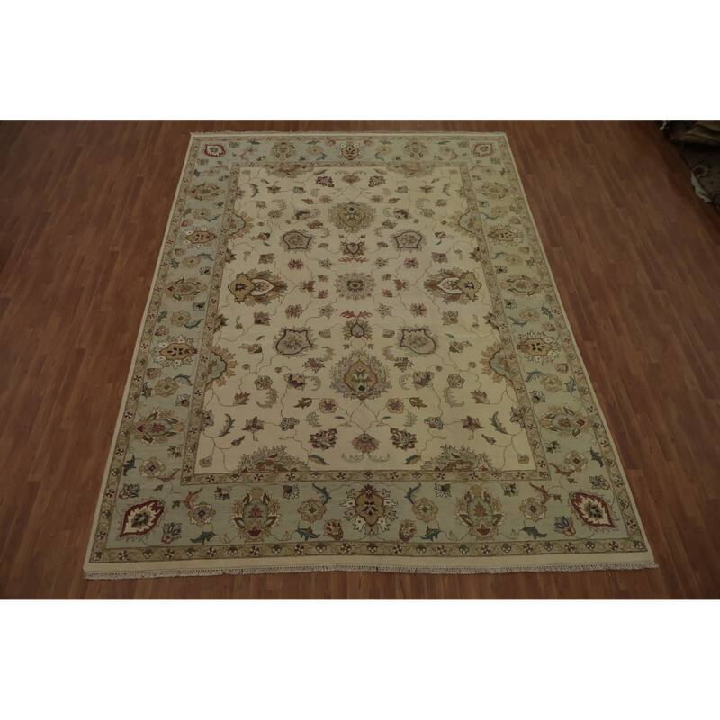 Hand Knotted Oriental 100% Wool Carpet Traditional All-Over Beige & Ivories Peshawar Area Rug - 13' 11'' X 9' 11''