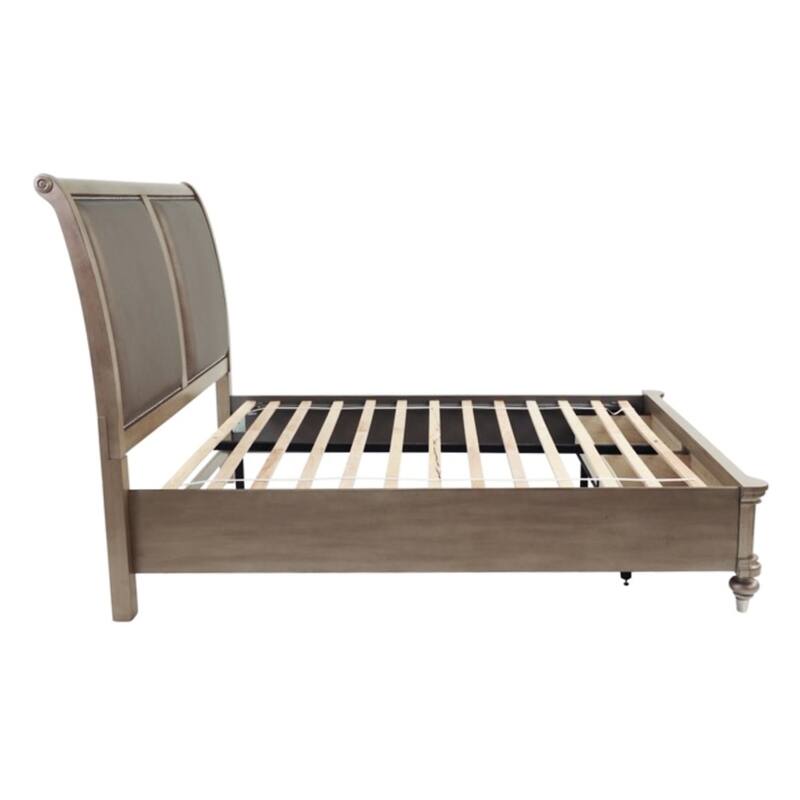 Wooden Bed with 2 Storage Drawers in Antique Silver
