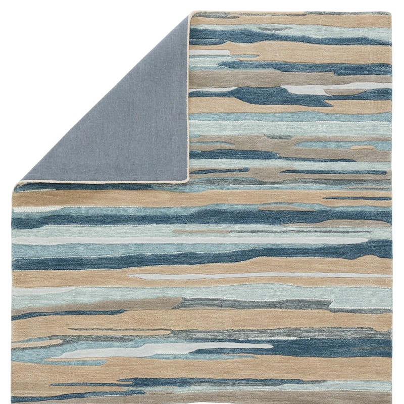 Rhine Handmade Striped Blue/ Beige Area Rug