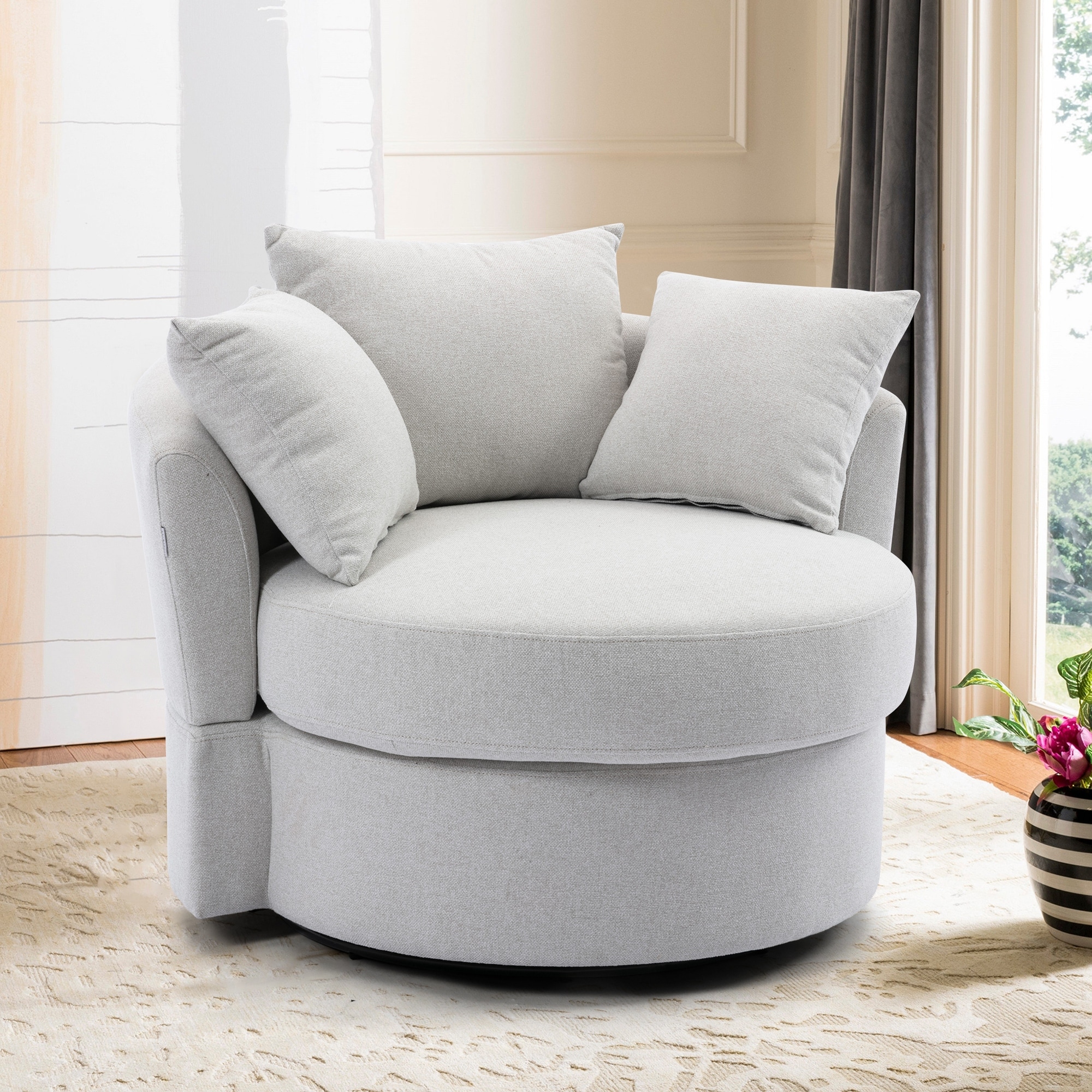 Linen swivel sales barrel chair