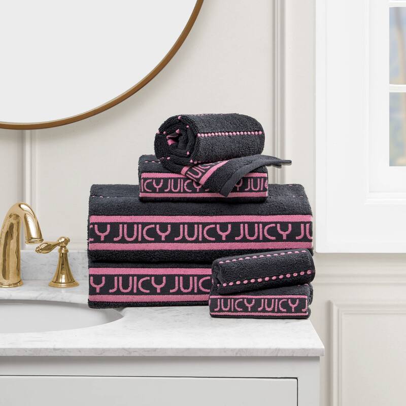 Juicy Couture 6-Piece Towel Set 2 Bath Towels 2 Hand Towels 2 Washcloths - 28"x54"/16"x26"/12"x12" - Black