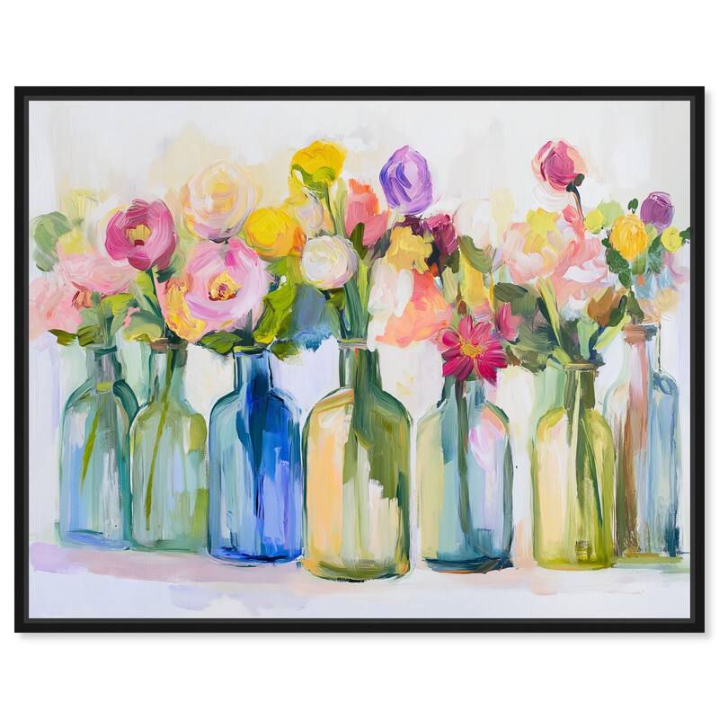 Bottles and Blooms Canvas by Art Remedy - Black - 45" x 36"