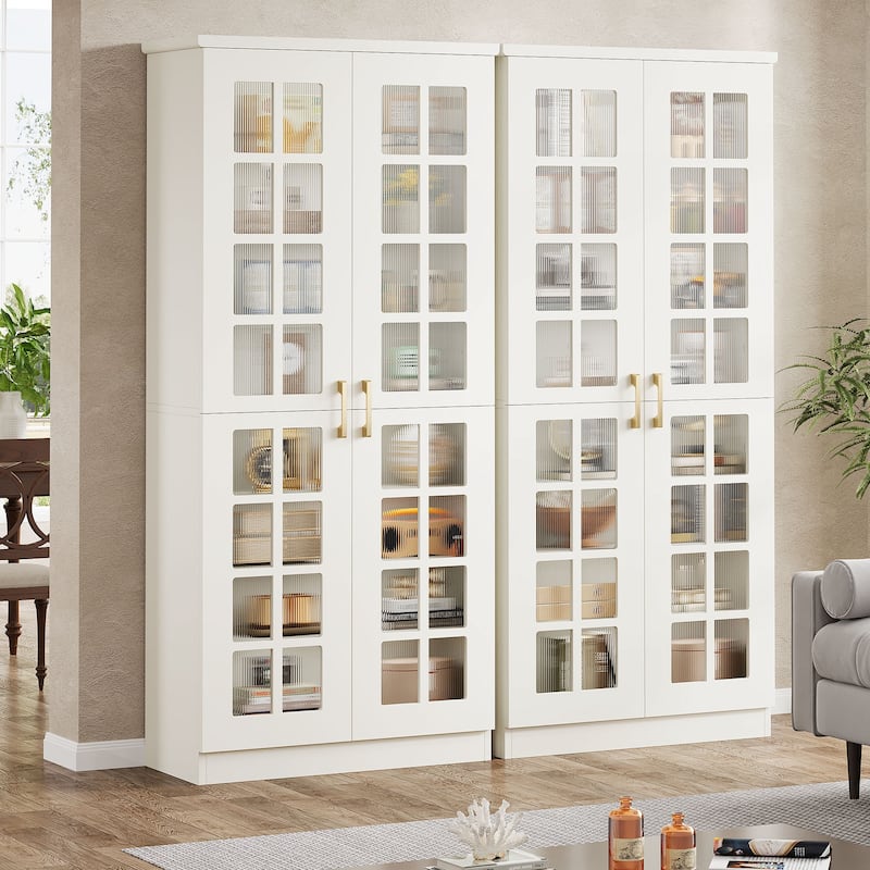 8 Tier Tall Modern Bookcase with Acrylic Doors, Adjustable Shelves