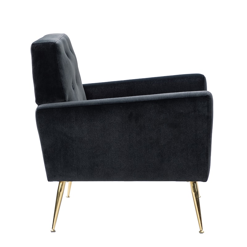 Lilia Contemporary Velvet Upholstered Tufted Back Armchair with Metal Golden legs Set of 2 by HULALA HOME