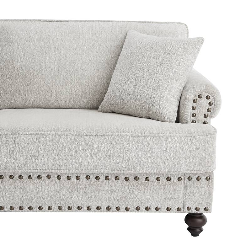 82" Modern 2 Seater Upholstered Sofa Couch with 2 Pillow,Nailhead Trim, Armrests and High Elastic Sponge Cushions