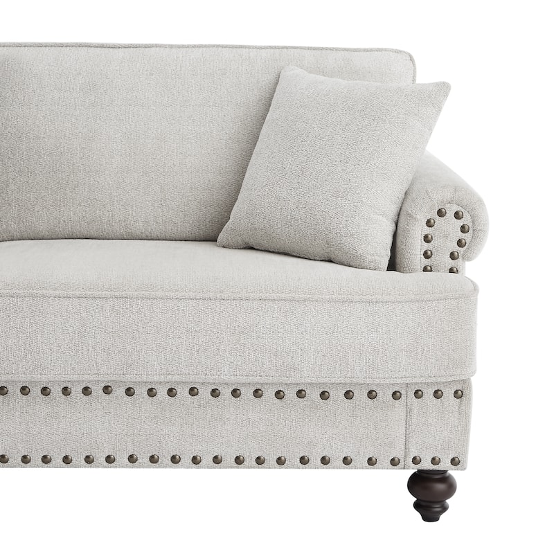 Modern Chenille Upholstered 2-Seater Sofa with Nailhead Trim and Armrests, Easy Assembly, Ideal for Living Room, White.