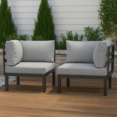 LeisureMod Hamilton 2-Piece Modern Corner Lounge Chair Loveseat - Polyester Upholstered Sofa for Patio Garden Porch Backyard