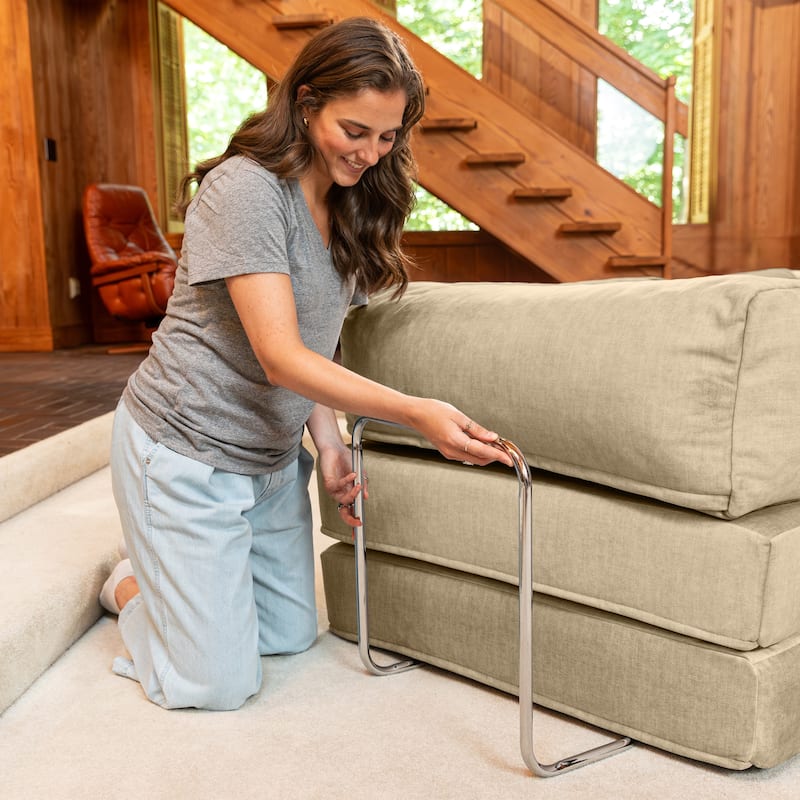 Jaxx Unsofa Modular Convertible Sectional Sofa with Fold Out King Sleeper Bed - Chair. - Performance Microvelvet Sand Beige