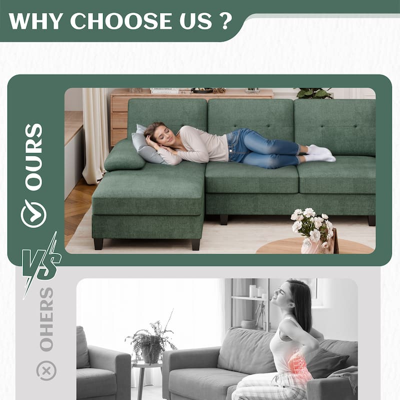 106'' Sectional Sofa with Thick Cushions for Living Room