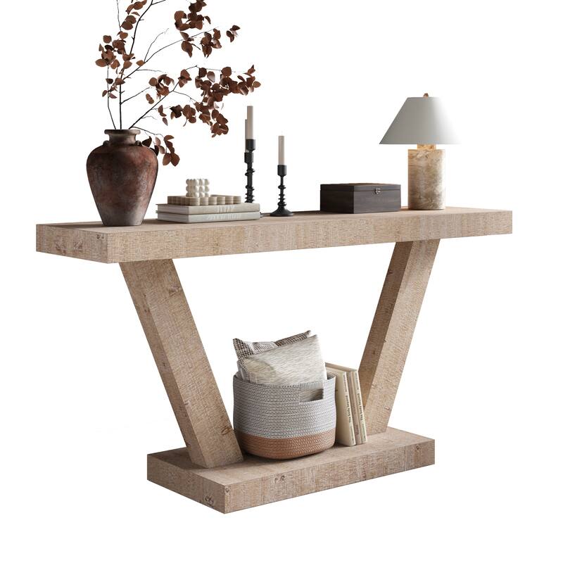 Roomfitters 60" Farmhouse Entryway Bench, Distressed Wood Storage Cabinet with 2 Tiers for Hallway