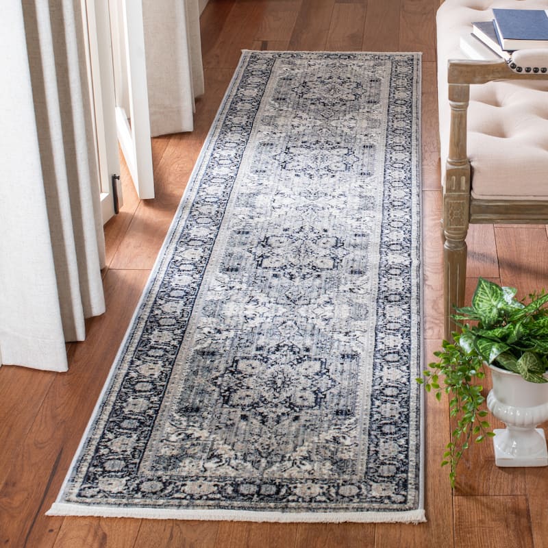 SAFAVIEH Herat Jeanna Traditional Rug - 2' x 8' Runner - Navy/Ivory