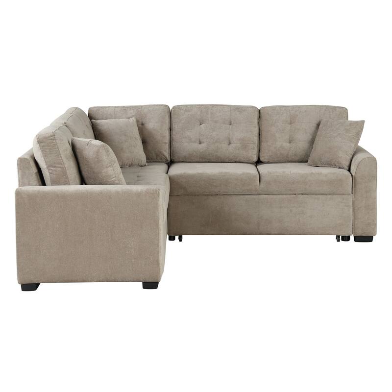 Modern Modular Convertible Sofa with Pull Out Sleeper and USB Ports and Velveteen Upholstery, for Small Living Spaces