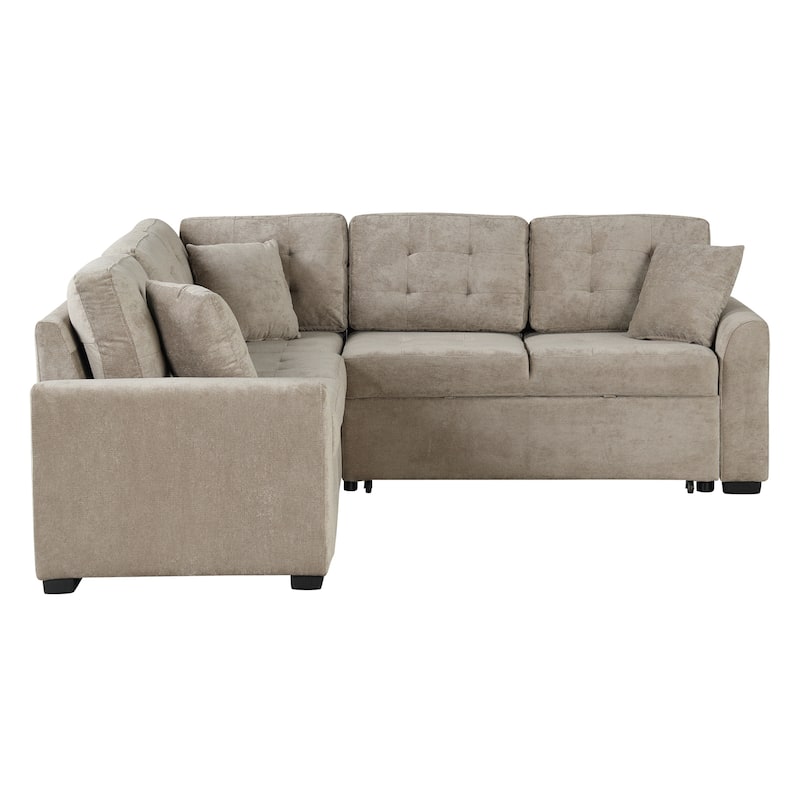 Roomfitters L-Shape Sofa Bed Pull-Out Sleeper with Wheels, USB Ports, and Power Sockets, Versatile Living Room Solution, Khaki